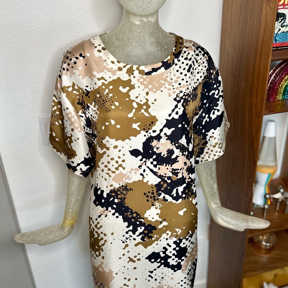 Rag & Bone Chester Camouflage Silk Tshirt Style Abstract Print Dress. Size Small